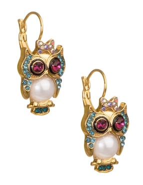 Aretes cortos de búho Unlimited By Ob chapa de oro 18 K zirconia