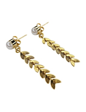 Aretes largos de hoja Maria Rayuela con acabado chapa de oro