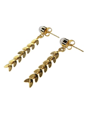 Aretes largos de hoja Maria Rayuela con acabado chapa de oro