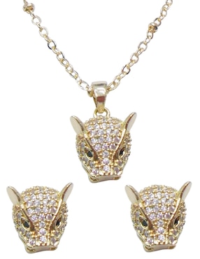Aretes y collar de cabeza de pantera Lieb zirconia