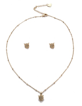 Aretes y collar de cabeza de pantera Lieb zirconia