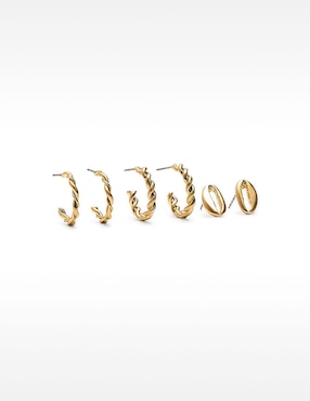 Set de aretes Parfois Golden Basics con acabado brillante