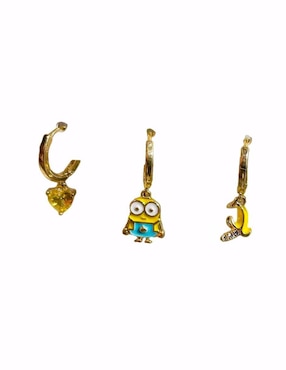 Set de aretes Minions Nira con acabado pulido zirconia cúbica