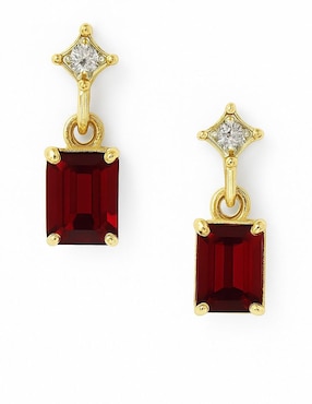 Aretes cortos Casa Michel Joyeria de oro amarillo 14 K con acabado pulido granate