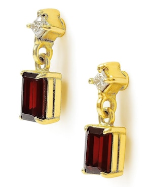 Aretes cortos Casa Michel Joyeria de oro amarillo 14 K con acabado pulido granate
