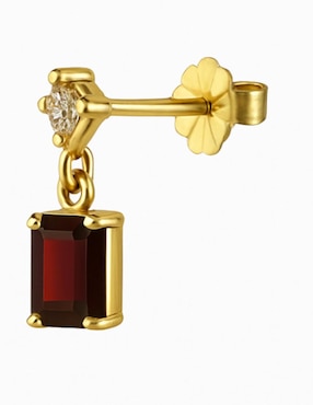 Aretes cortos Casa Michel Joyeria de oro amarillo 14 K con acabado pulido granate