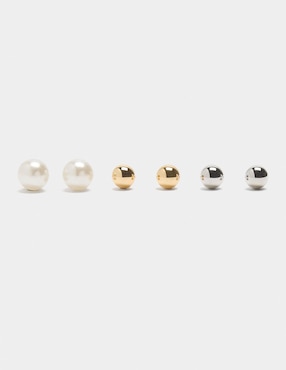 Set de aretes de Redonda Parfois Stay Mixed con acabado brillante