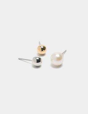 Set de aretes de Redonda Parfois Stay Mixed con acabado brillante