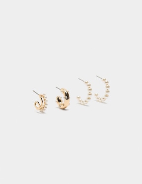 Set de aretes circulares Parfois Stay Classy con acababo brillante perla