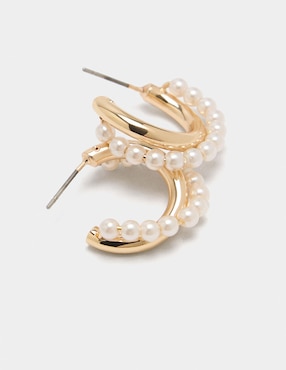 Aretes de aro circular Parfois Stay Classy con acabado brillante perla