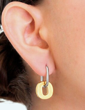 Aretes largos ovalados Nuvi Colección Tendencias de acero inoxidable con acabado brillante