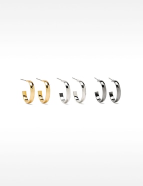 Set de aretes circulares Parfois T1 con acabado brillante