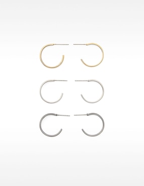 Set de aretes circulares Parfois T1 con acabado brillante
