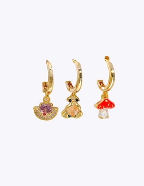 Set de aretes Alice in Wonderland Nira con acabado pulido zirconia cúbica
