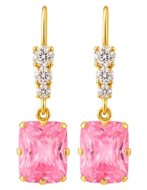 Aretes largos rectangulares Lenna de oro 10 k con acabado brillante zirconia