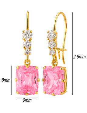 Aretes largos rectangulares Lenna de oro 10 k con acabado brillante zirconia