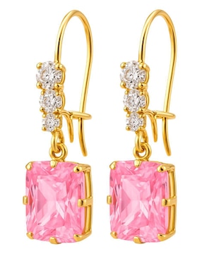 Aretes largos rectangulares Lenna de oro 10 k con acabado brillante zirconia