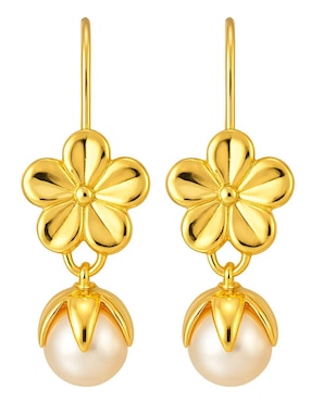 Aretes largos de flor Lenna de oro 10 k con acabado liso perla