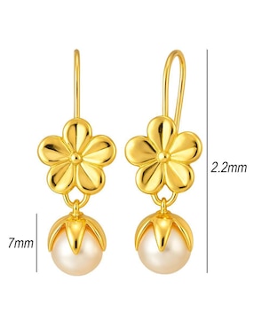 Aretes largos de flor Lenna de oro 10 k con acabado liso perla