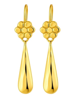 Aretes largos de flor Lenna de oro 10 k con acabado texturizado zirconia