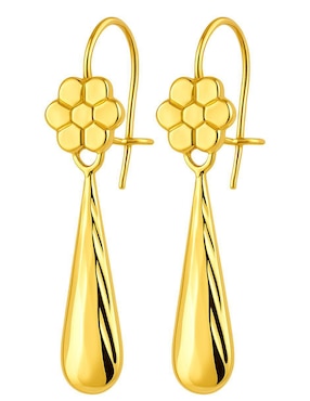 Aretes largos de flor Lenna de oro 10 k con acabado texturizado zirconia