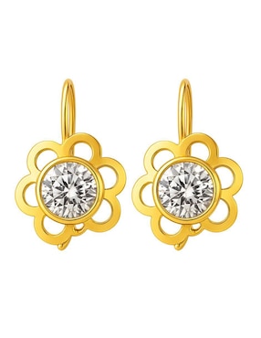 Aretes largos de flor Lenna de oro 10 k con acabado brillante zirconia