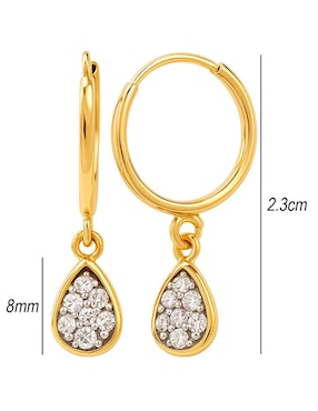 Arracadas de gota Lenna de oro 14 k con acabado brillante cristal