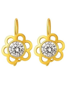 Aretes largos de flor Lenna de oro 10 k con acabado brillante zirconia