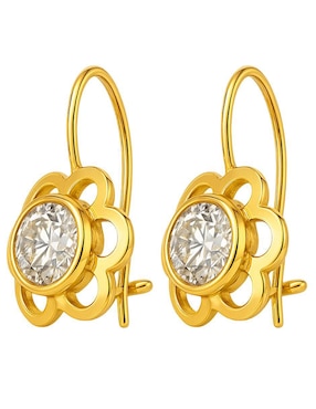 Aretes largos de flor Lenna de oro 10 k con acabado brillante zirconia