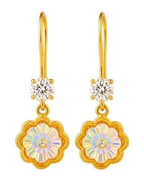 Aretes largos de flor Lenna de oro 10 k con acabado brillante zirconia