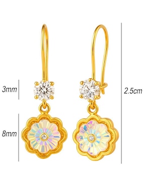 Aretes largos de flor Lenna de oro 10 k con acabado brillante zirconia