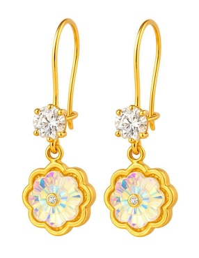 Aretes largos de flor Lenna de oro 10 k con acabado brillante zirconia