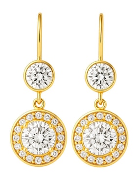 Aretes largos redondos Lenna de oro 10 k con acabado brillante zirconia