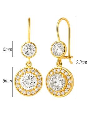 Aretes largos redondos Lenna de oro 10 k con acabado brillante zirconia