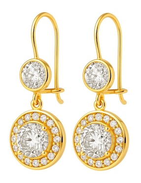 Aretes largos redondos Lenna de oro 10 k con acabado brillante zirconia