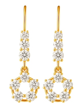Aretes largos redondos Lenna de oro 10 k con acabado brillante zirconia