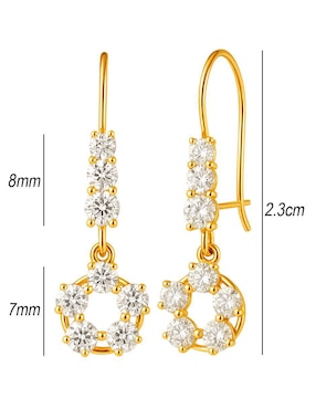 Aretes largos redondos Lenna de oro 10 k con acabado brillante zirconia