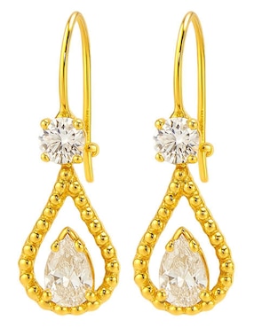 Aretes largos de gota Lenna de oro 10 k con acabado brillante zirconia
