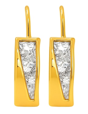 Aretes largos rectangulares Lenna de oro 10 k con acabado brillante zirconia
