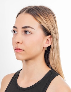 Aretes largos rectangulares Lenna de oro 10 k con acabado brillante zirconia