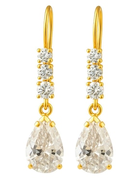 Aretes largos de gota Lenna de oro 10 k con acabado brillante zirconia