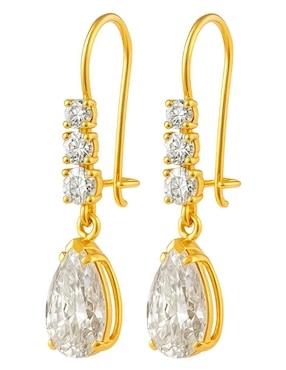 Aretes largos de gota Lenna de oro 10 k con acabado brillante zirconia