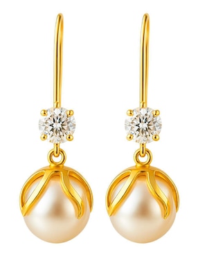 Aretes largos redondos Lenna de oro 10 k con acabado liso perla