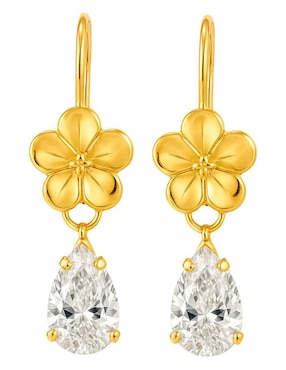 Aretes largos de flor Lenna de oro 10 k con acabado brillante zirconia