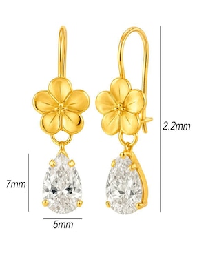 Aretes largos de flor Lenna de oro 10 k con acabado brillante zirconia