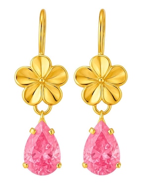 Aretes largos de flor Lenna de oro 10 k con acabado brillante zirconia