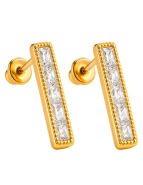 Broqueles rectangulares Lenna de oro 10 k con acabado brillante zirconia
