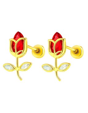 Broqueles de flor Lenna de oro 10 K con acabado brillante zirconia