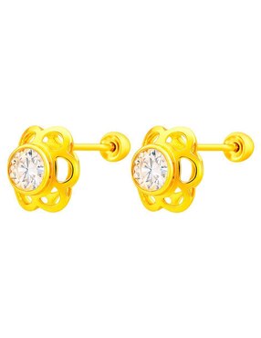 Broqueles de flor Lenna de oro 10 K con acabado brillante zirconia