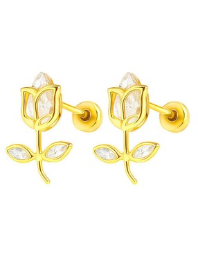 Broqueles de flor Lenna de oro 14 K con acabado brillante zirconia